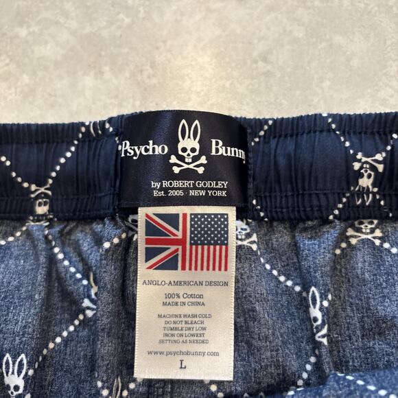 Psycho Bunny AOP Lounge Pajama Pants Mens Sz L Navy Cotton Allover Bunny Skull - Picture 4 of 9